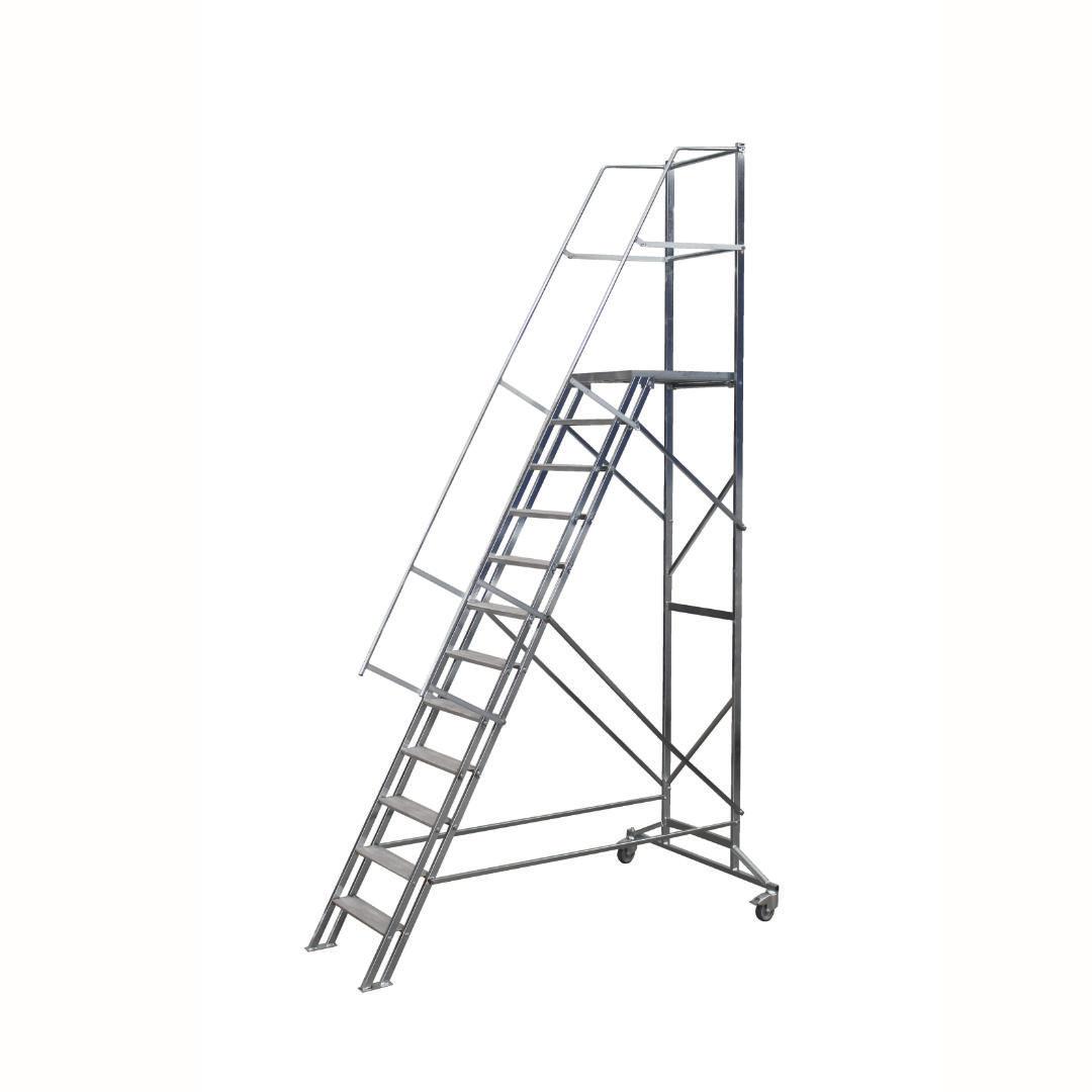 Trappa med räcke. Stål m alu-steg